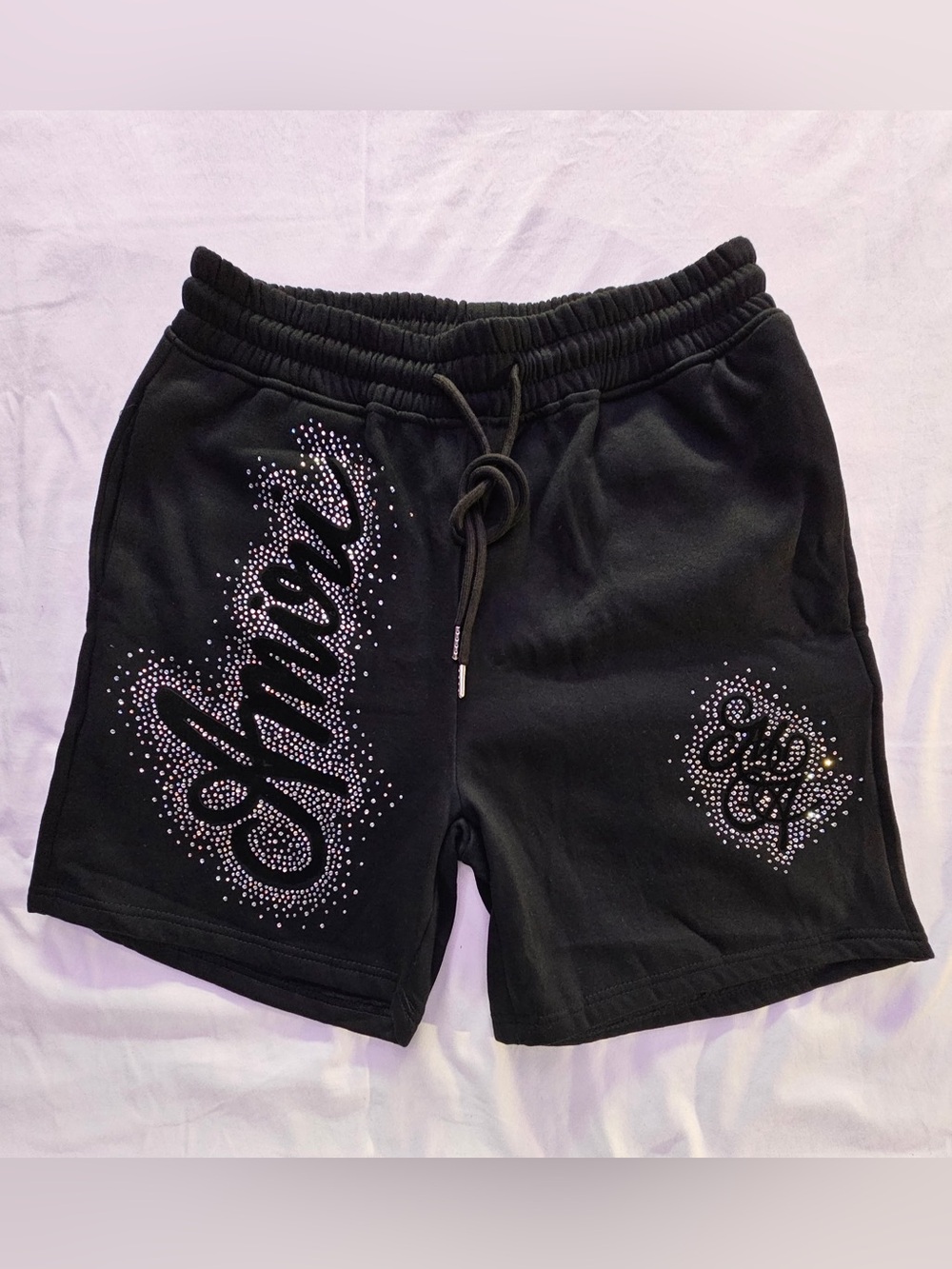 Amiri Black Embellished  Shorts with Script Detail